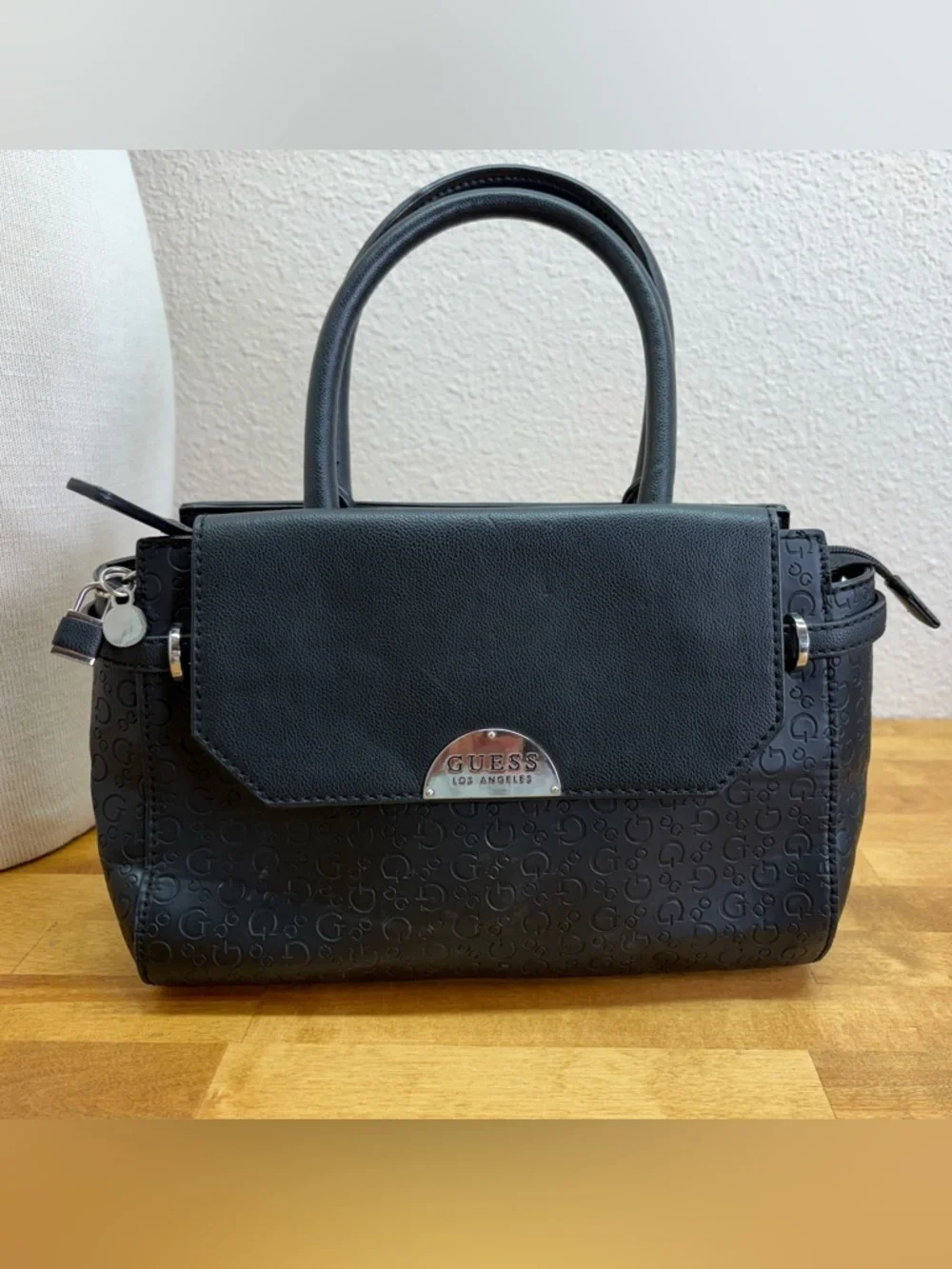 Guess Los Angeles Black Logo Embossed Satchel Crossbody Bag